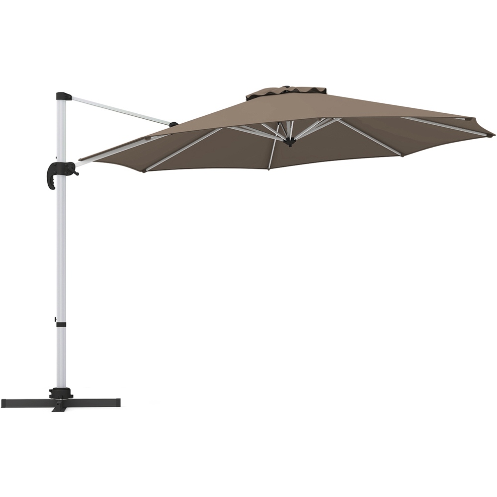 Costway Brown Rotating Outdoor Umbrella 3.25m Image 1