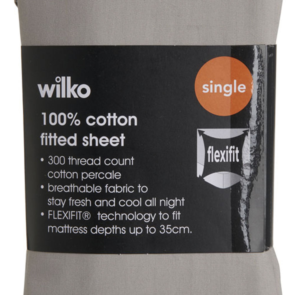 Wilko Best Silver 300 Thread Count Single Percale Fitted Sheet Image 3