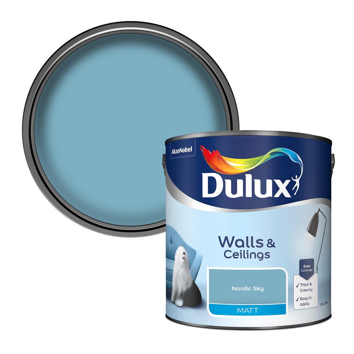 Dulux Walls & Ceilings Nordic Sky Matt Emulsion Paint 2.5L Image 1