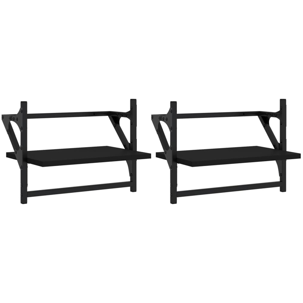 vidaXL 40cm Set of 2 Black Floating Wall Shelf with Bar Image 2