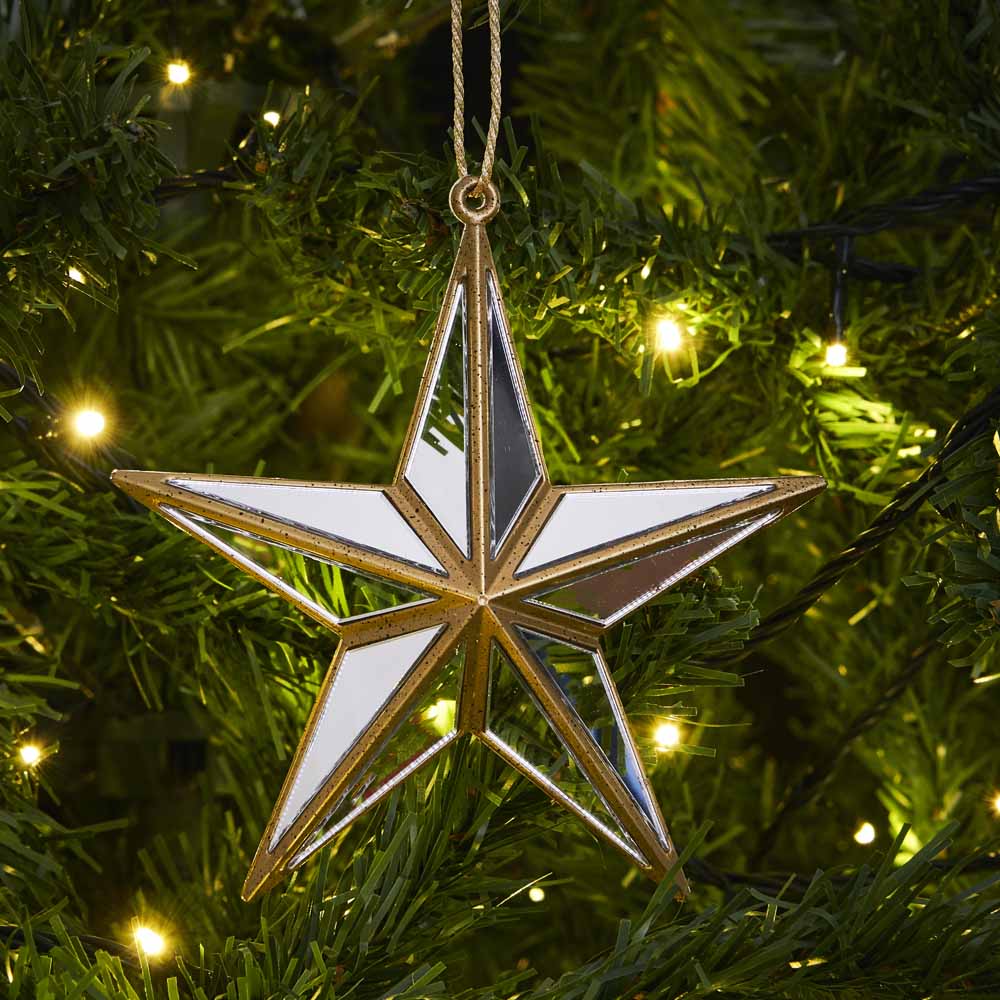 Wilko Luxe Gold Mirror Star Christmas Tree Decoration Image 2