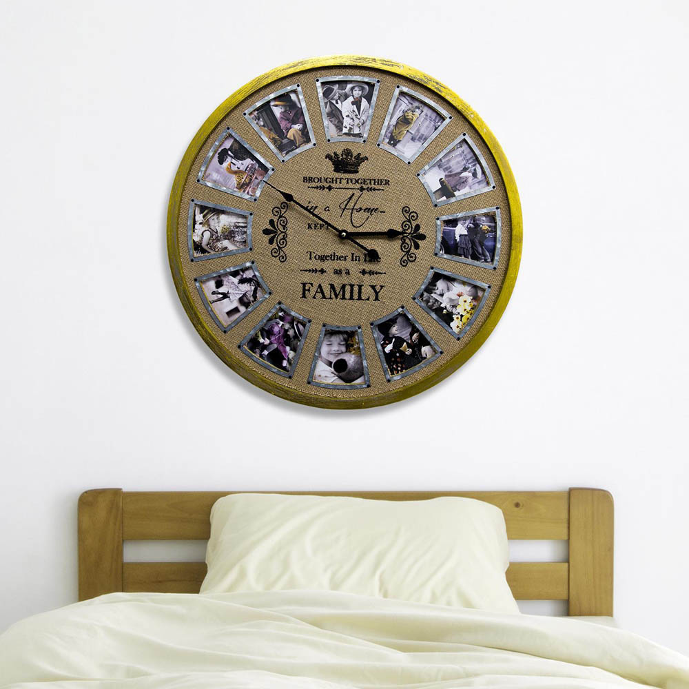 Walplus Brown Family Photo Frame Timber Round Wall Clock 60cm Image 5