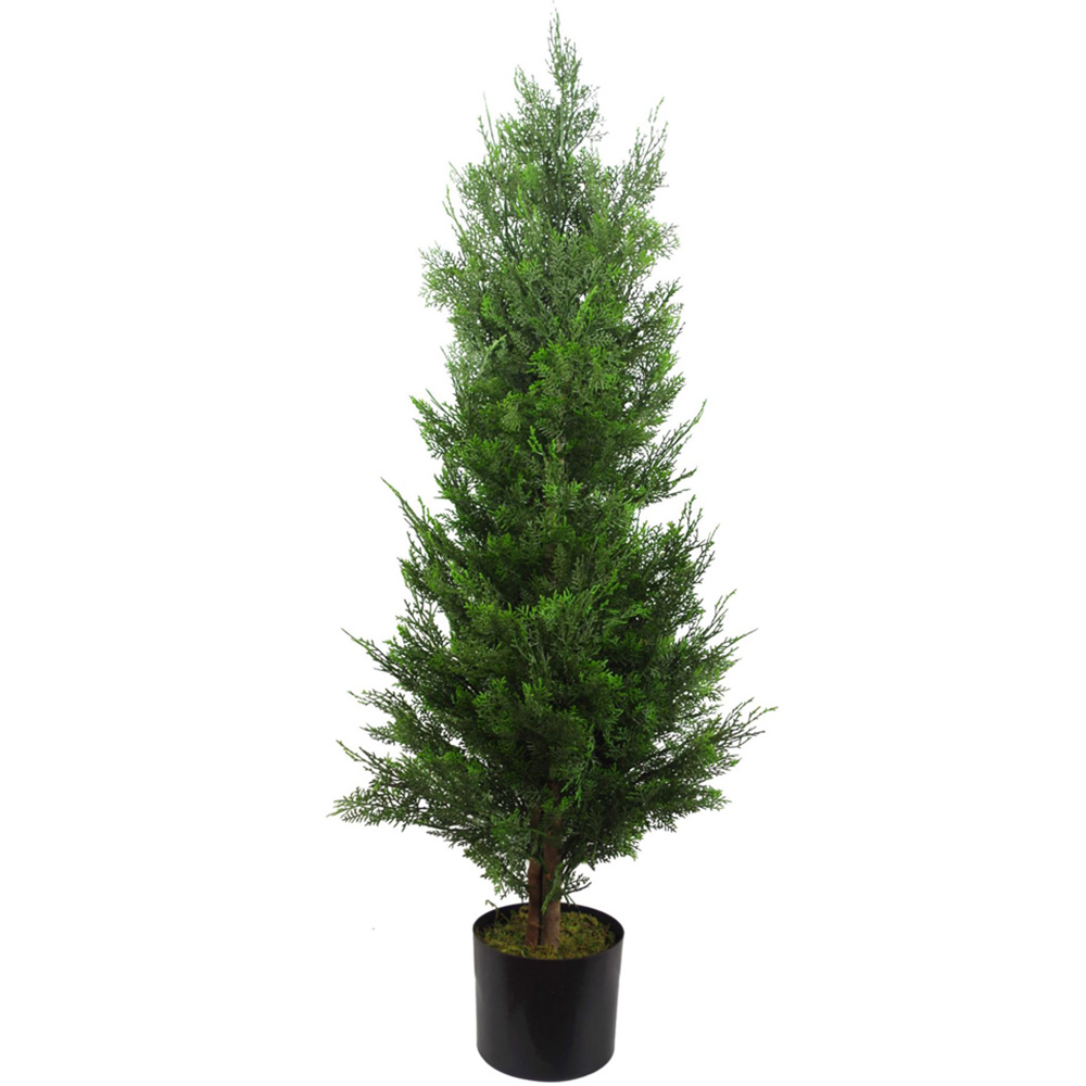 Leaf Cypress Bushy Topiary Artificial Tree Pot 4ft Image 1