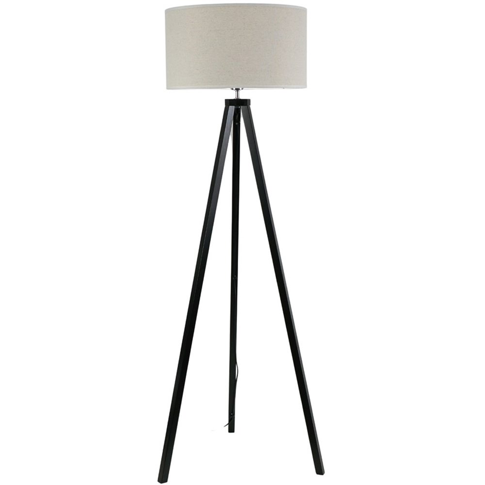 ValueLights Barbro White Trim Drum Shade Black Tripod Floor Lamp and Bulb Image 1