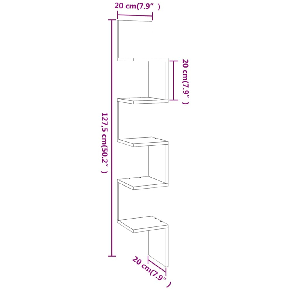 vidaXL 5 Shelf Grey Corner Wall Shelf Image 7