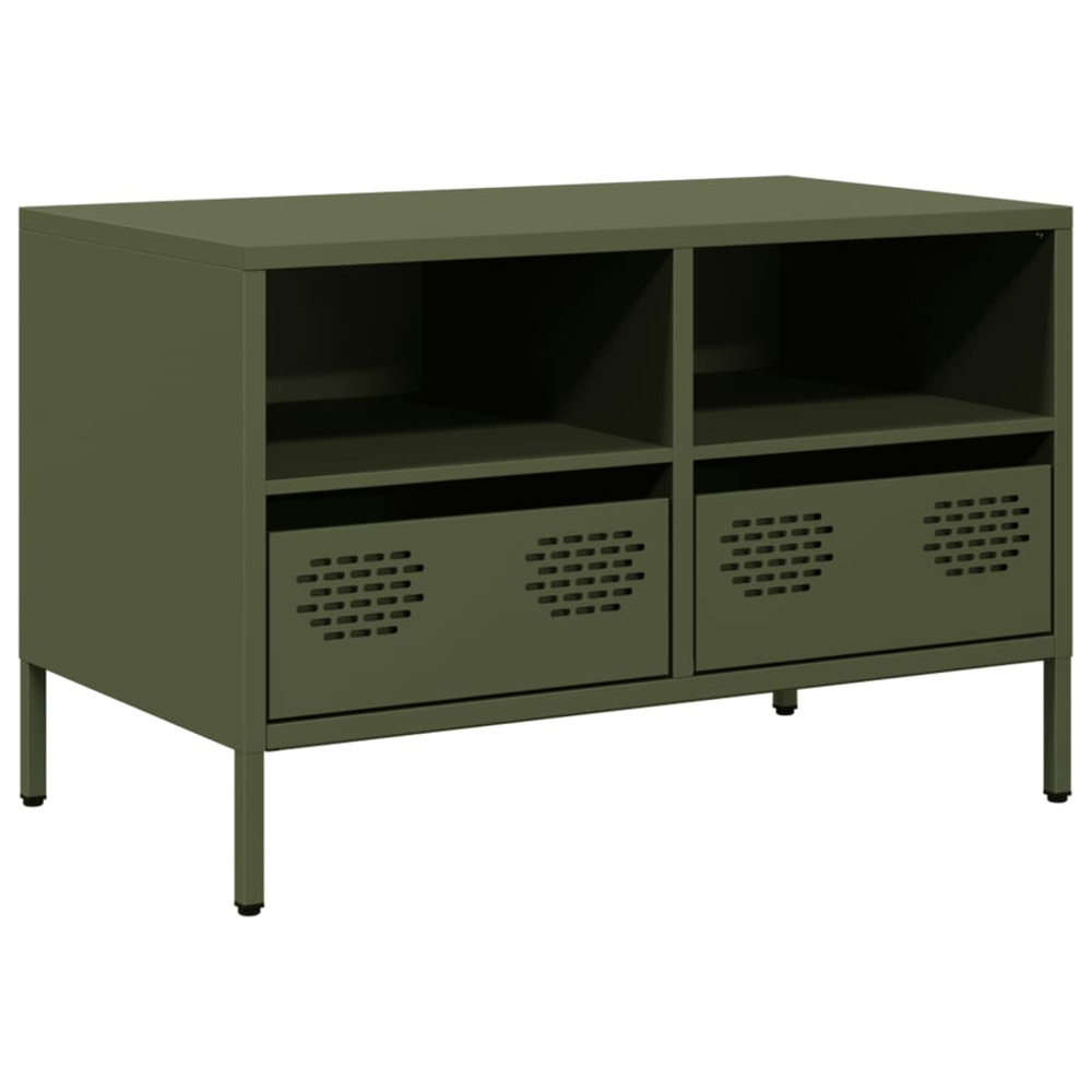 vidaXL 2 Drawer 2 Shelf Olive Green Steel Industrial Style TV Cabinet Image 2