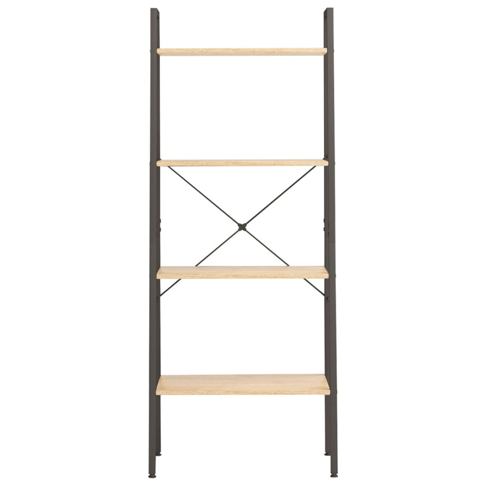 vidaXL 4 Shelf Light Brown Wood and Steel Freestanding Bookcase Image 3
