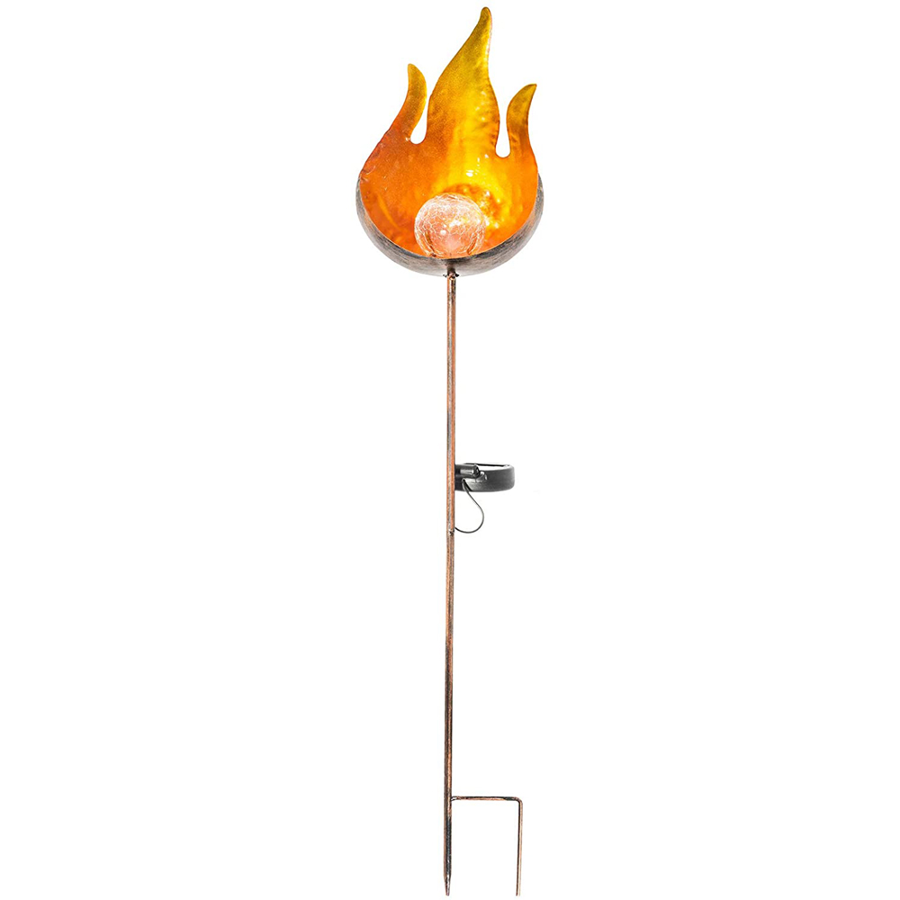 wilko Flame and Crackle Glass Ball Solar Stake Light Image 1