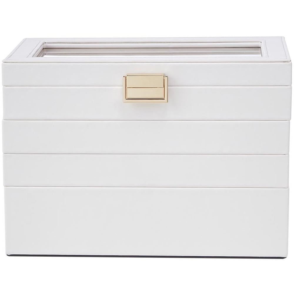 H&O Direct 4 Tier White Jewellery Storage Box with Transparent Lid Image 1
