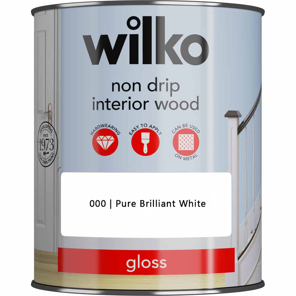 Wilko Non Drip Interior Wood Pure Brilliant White Gloss Paint 750ml Image 2