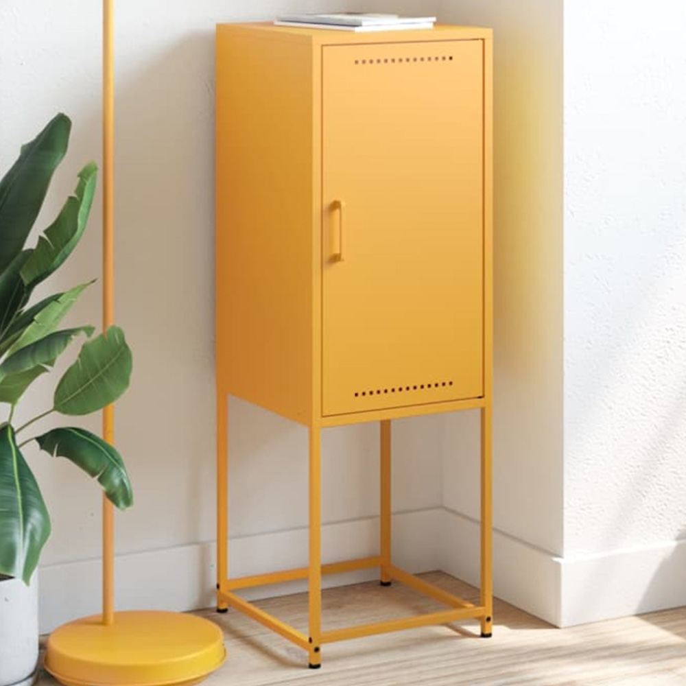 vidaXL Single Door Mustard Yellow Steel Highboard Image 1