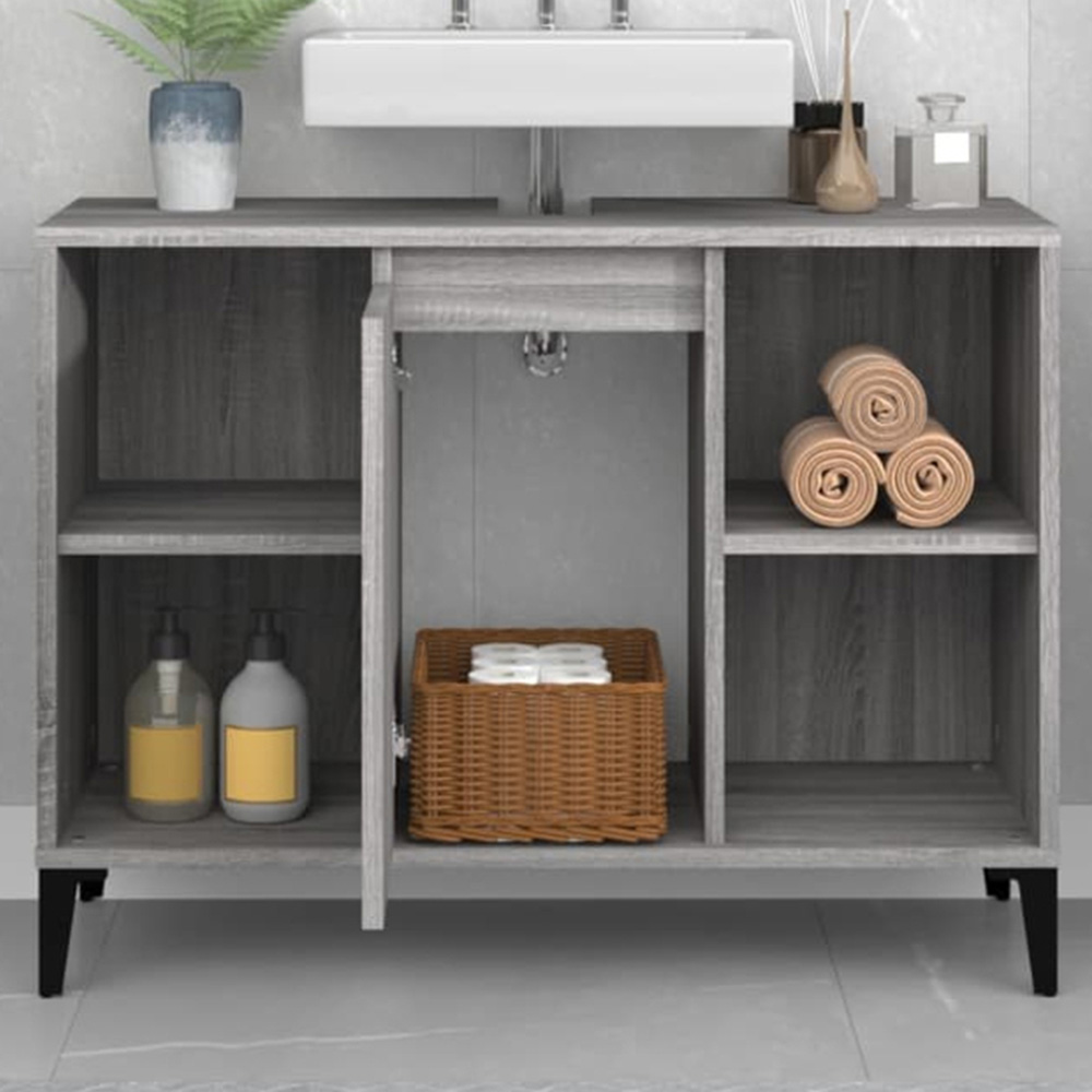 vidaXL Single Door 4 Shelf Grey Washbasin Cabinet Image 1