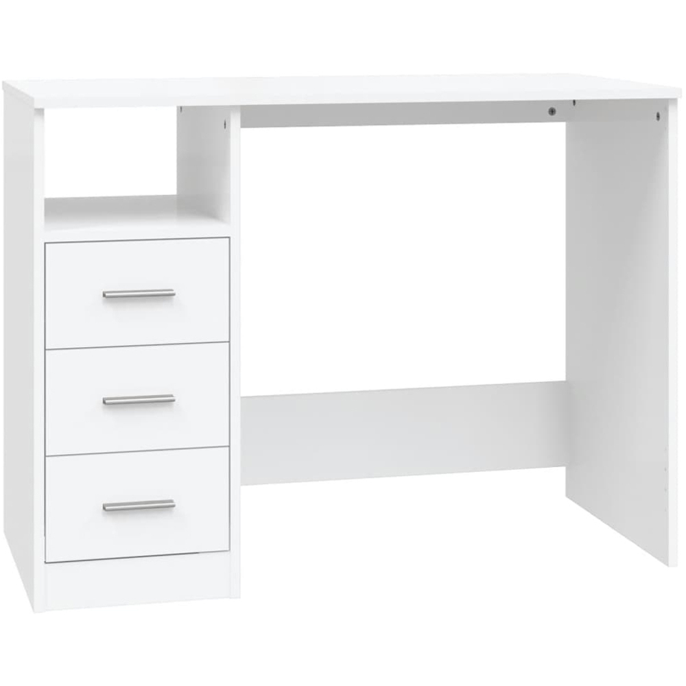 vidaXL 3 Drawer Single Shelf Computer Desk White Image 2