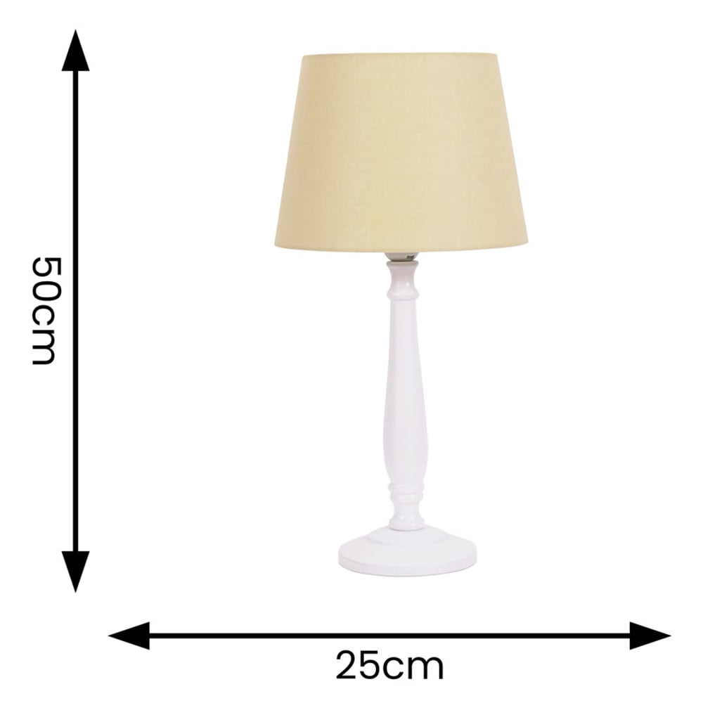 ValueLights Victoria Beige Fabric Tapered Shade White Wood Traditional Stem LED Table Lamp Image 5