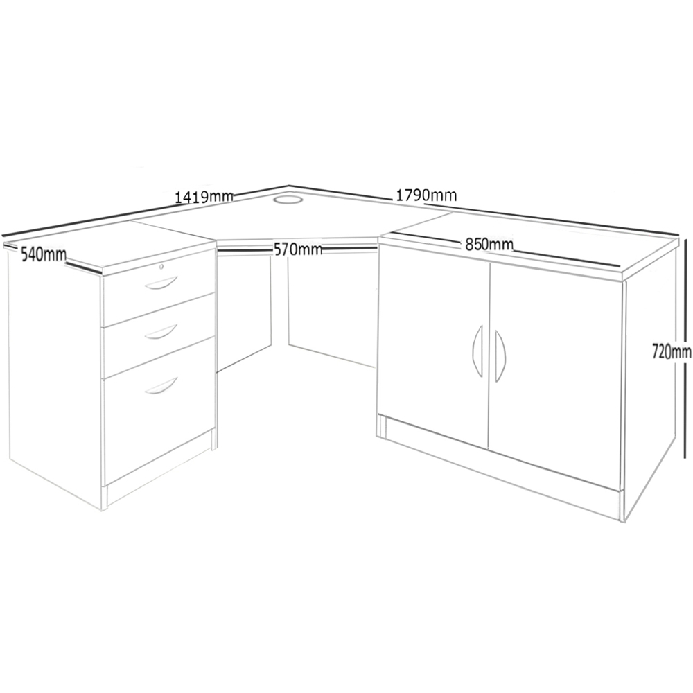 R White Cabinets 2 Door 3 Drawer Dark Brown Set-13 Corner Desk Image 5