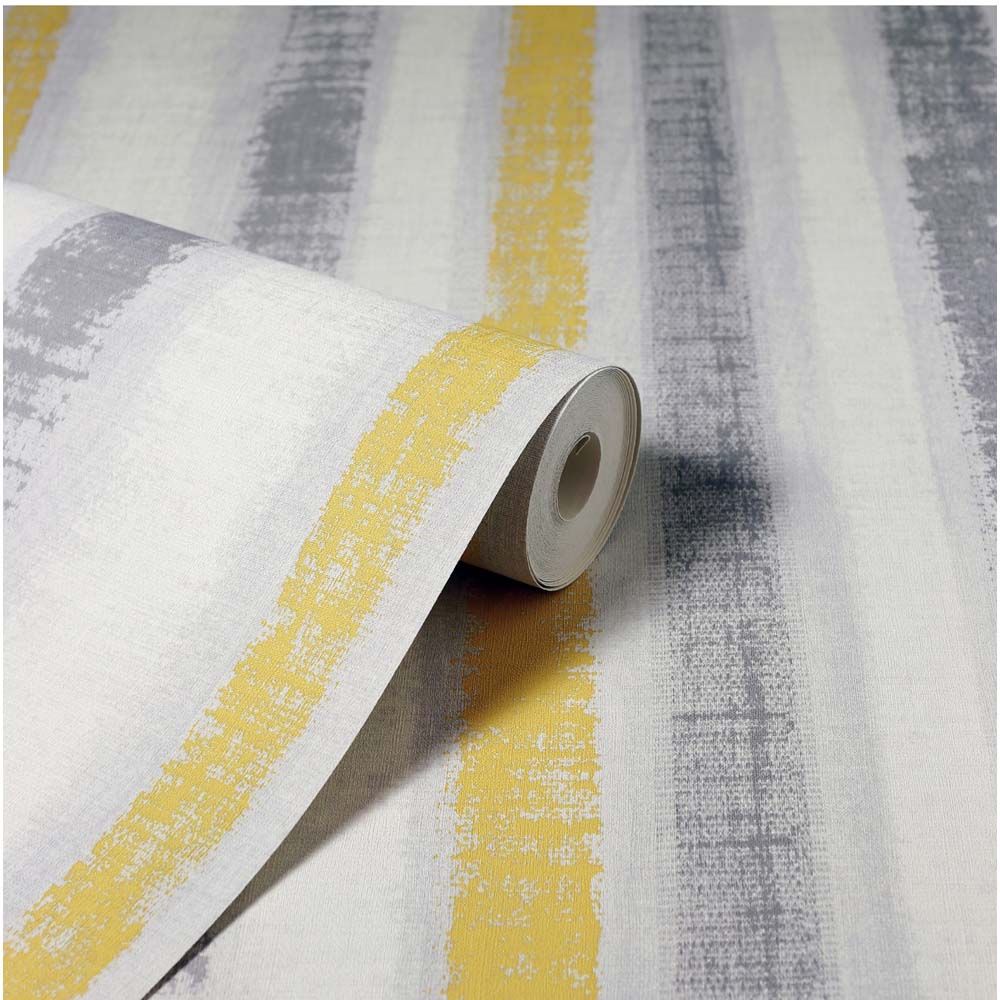 Arthouse Painted Vertical Stripes Ochre and Grey Wallpaper Image 2