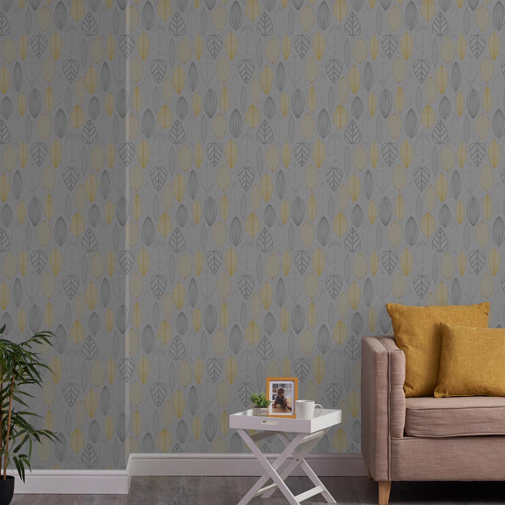 Superfresco Wallpaper Scandi Leaf Yellow | Wilko