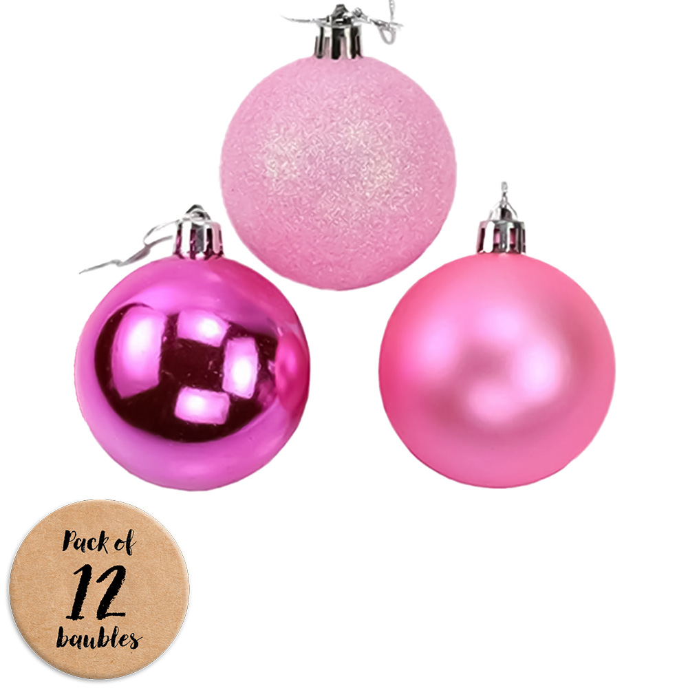 Shatchi 5cm Pale Pink Shatterproof Christmas Bauble 12 Pack Image 1