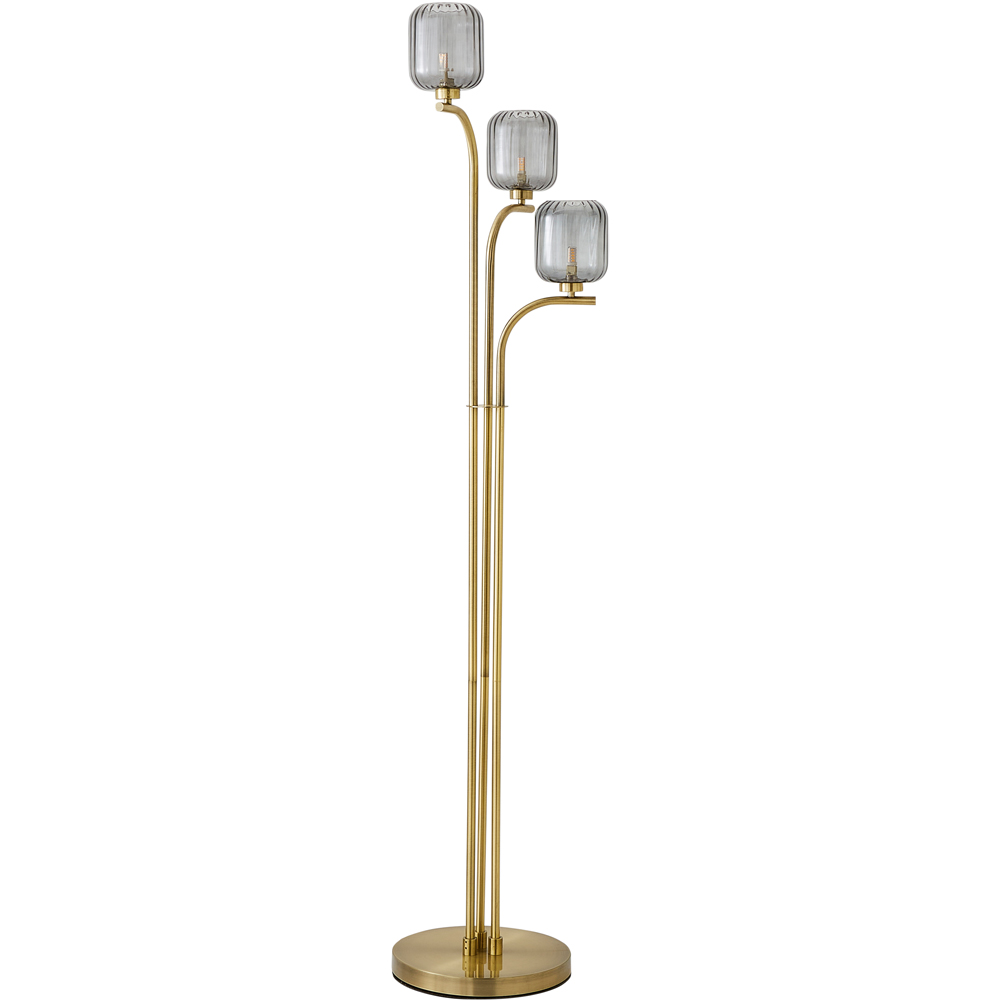 ValueLights Amelie 3 Way Ribbed Glass Gold Stem LED Floor Lamp Image 1