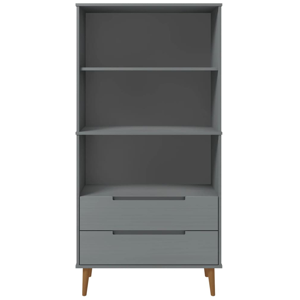 vidaXL 2 Drawer 3 Shelf Grey Pine Wood Bookcase Image 4