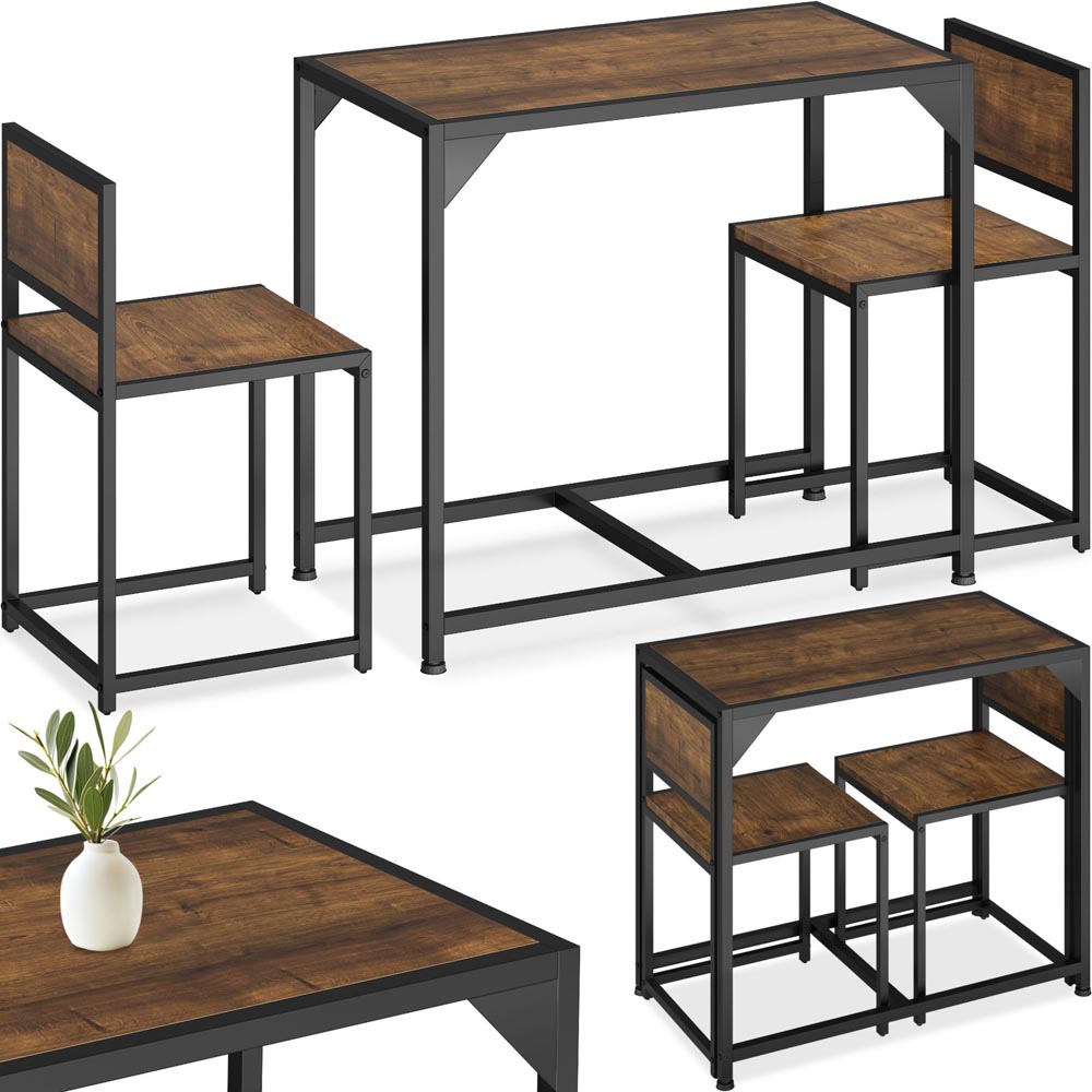 tectake Milton 2 Seater Industrial Dark Wood Dining Set Image 2
