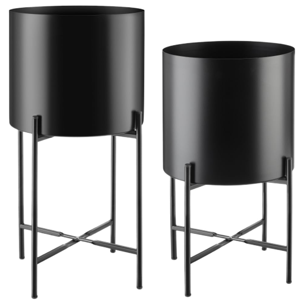 tectake Mine Black Powder-Coated Steel Plant Stand 2 Pack Image 1