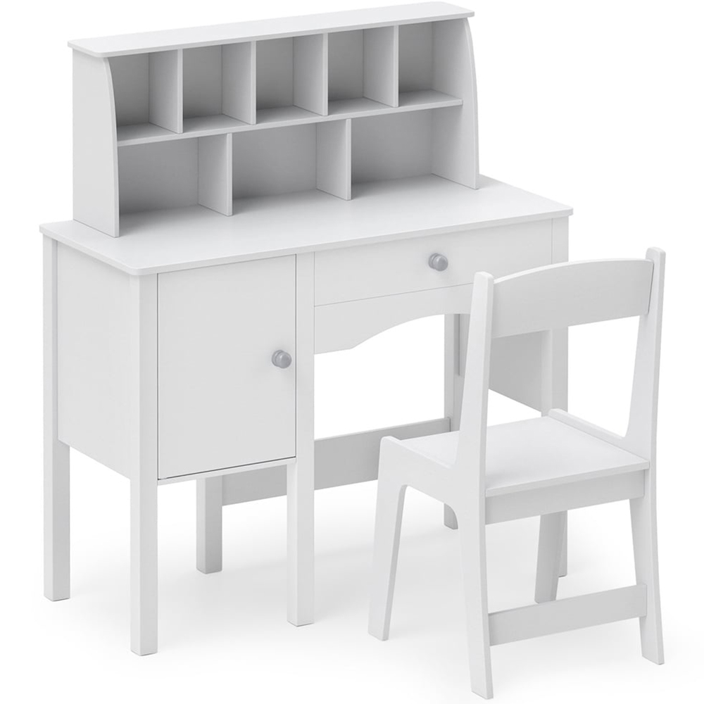 Costway Single Drawer Single Door White Kids Study Desk Set with Hutch Image 2