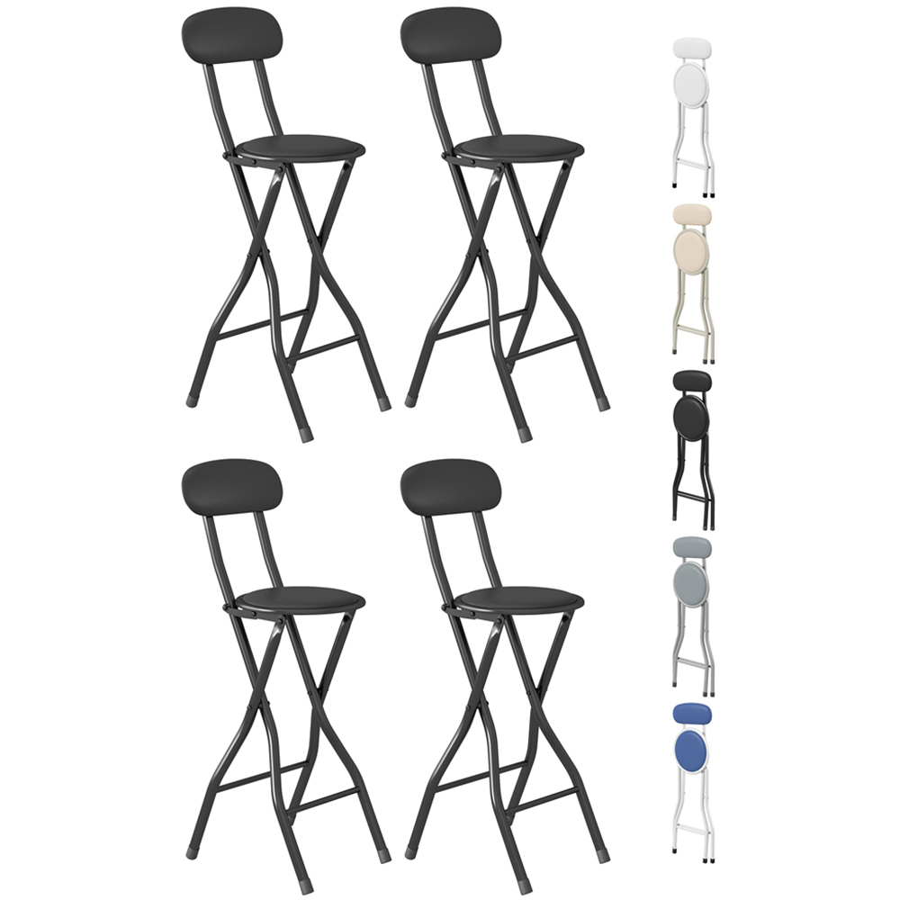 Black Padded Folding Bar Stool Set of 4 Image 2