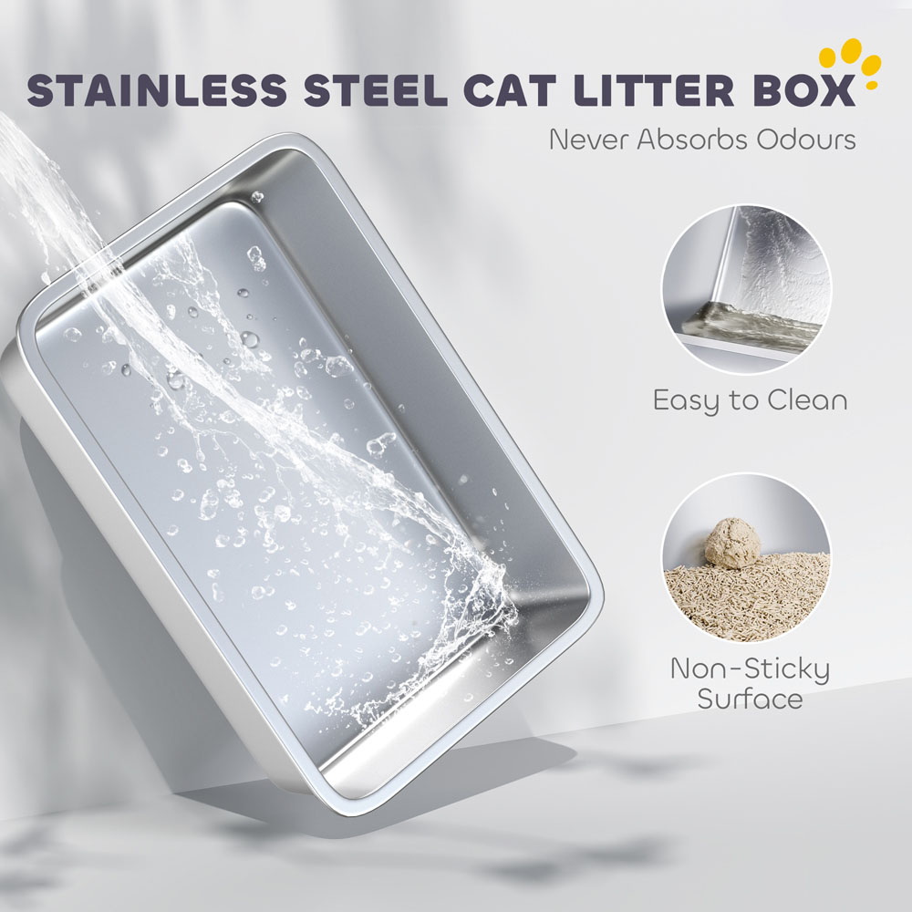 PawHut XXL Stainless Steel High Sides Cat Litter Box Image 8