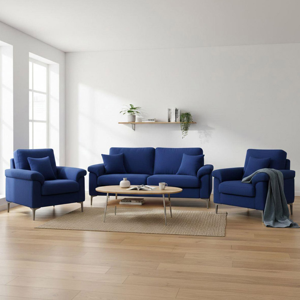 Kosy Koala 4 Seater Blue Fabric Sofa Set with Chrome Feet Image 1