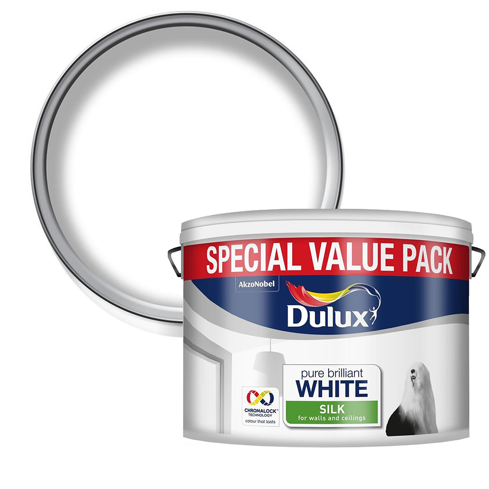Dulux Pure Brilliant White Silk Emulsion Paint 7.5L Image 1