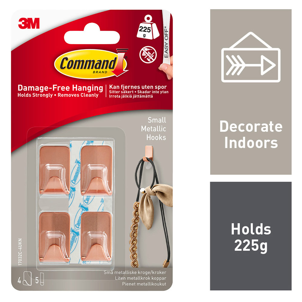 Command Small Copper Self Adhesive Hooks 4 Pack   Image 1