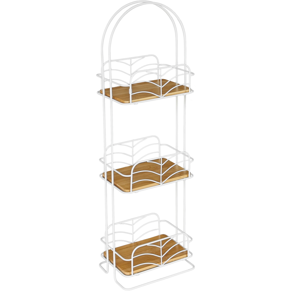 3 Tier Bamboo Storage Caddy  - White and Natural Wood Image 1