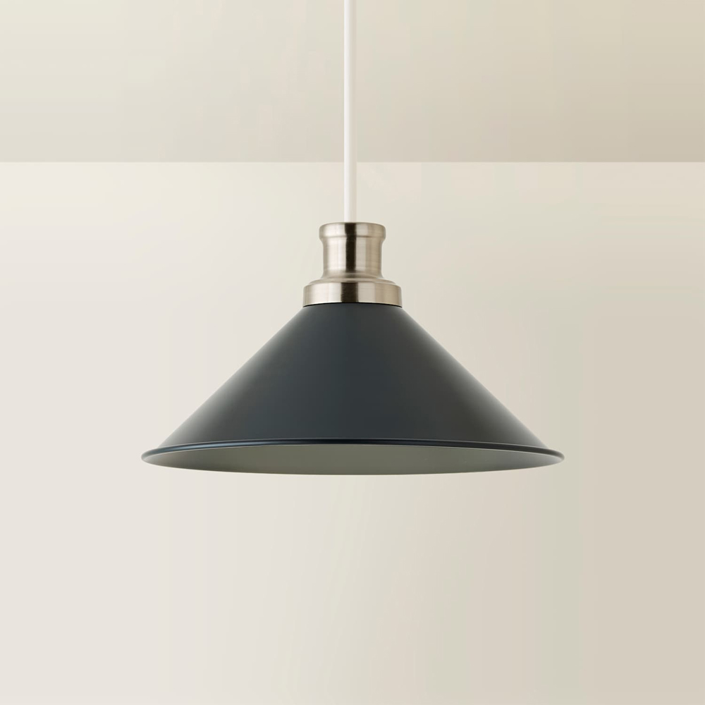 ValueLights Navy Blue Tapered Metal Shade with Rolled Edge and Metallic Fitting Image 3