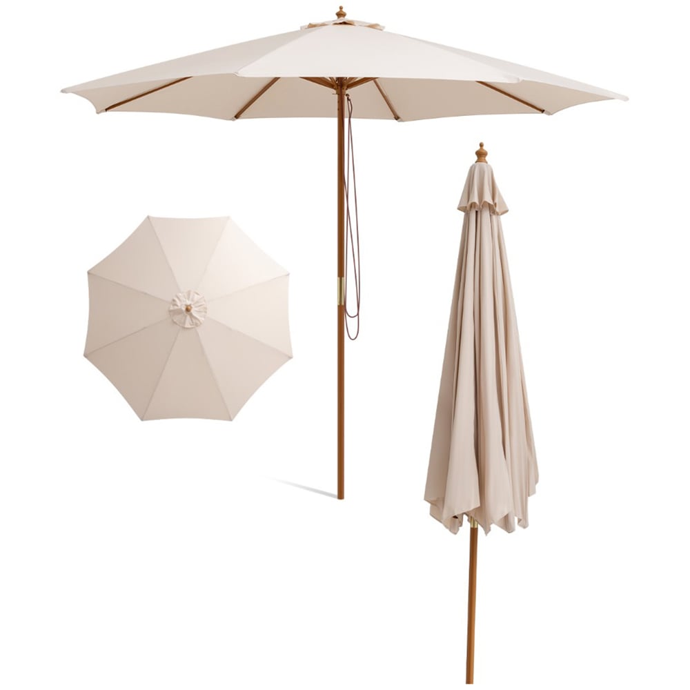 Costway Beige Ventilated Patio Umbrella with Pulley Lift 2.9m Image 3