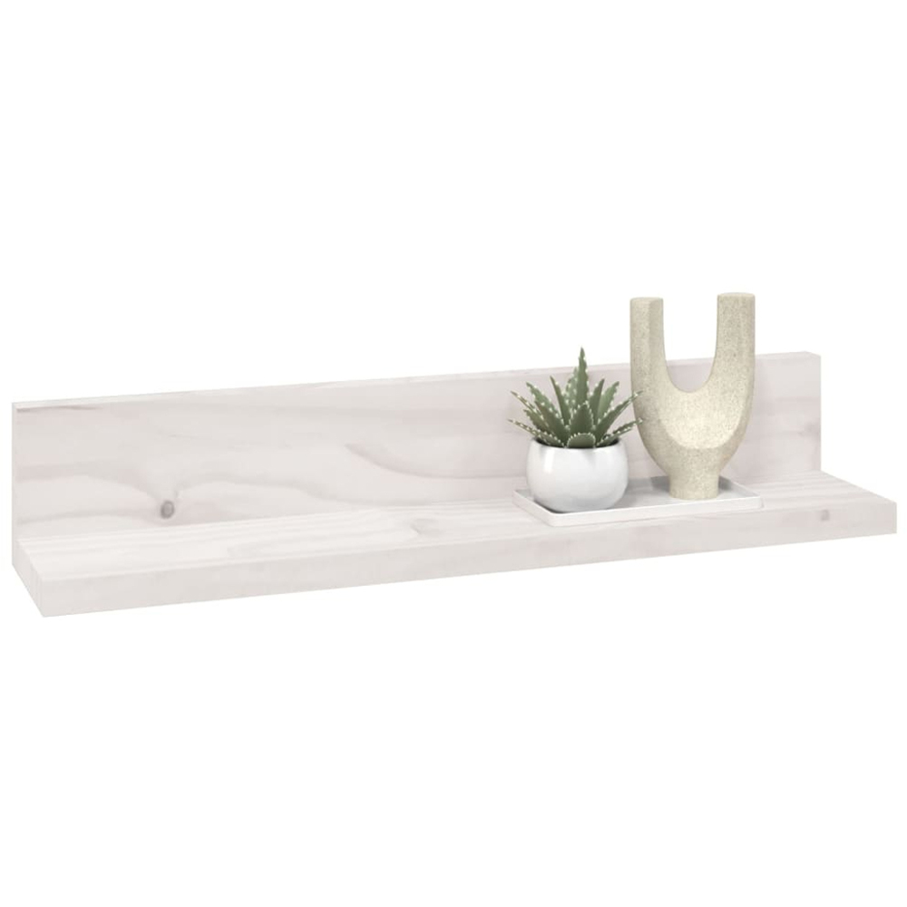 vidaXL 50cm Set of 2 White Solid Pine Wood Floating Wall Shelf Image 5