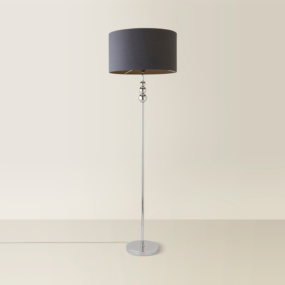ValueLights Marissa Reni Charcoal Grey Shade and Chrome Ball LED Floor Lamp Image 5