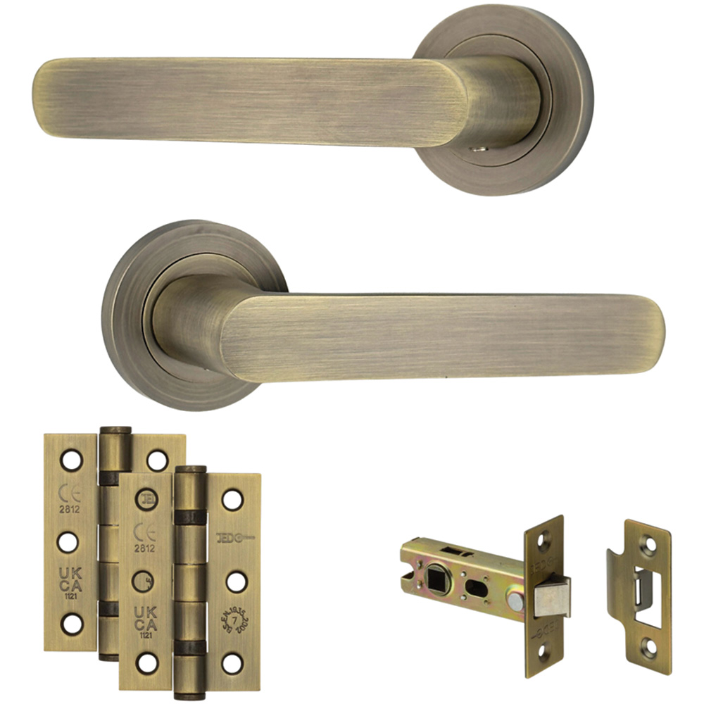 AXS Hardware Harlem Antique Brass Latch Door Handles on Rose 4 Pack Image 1