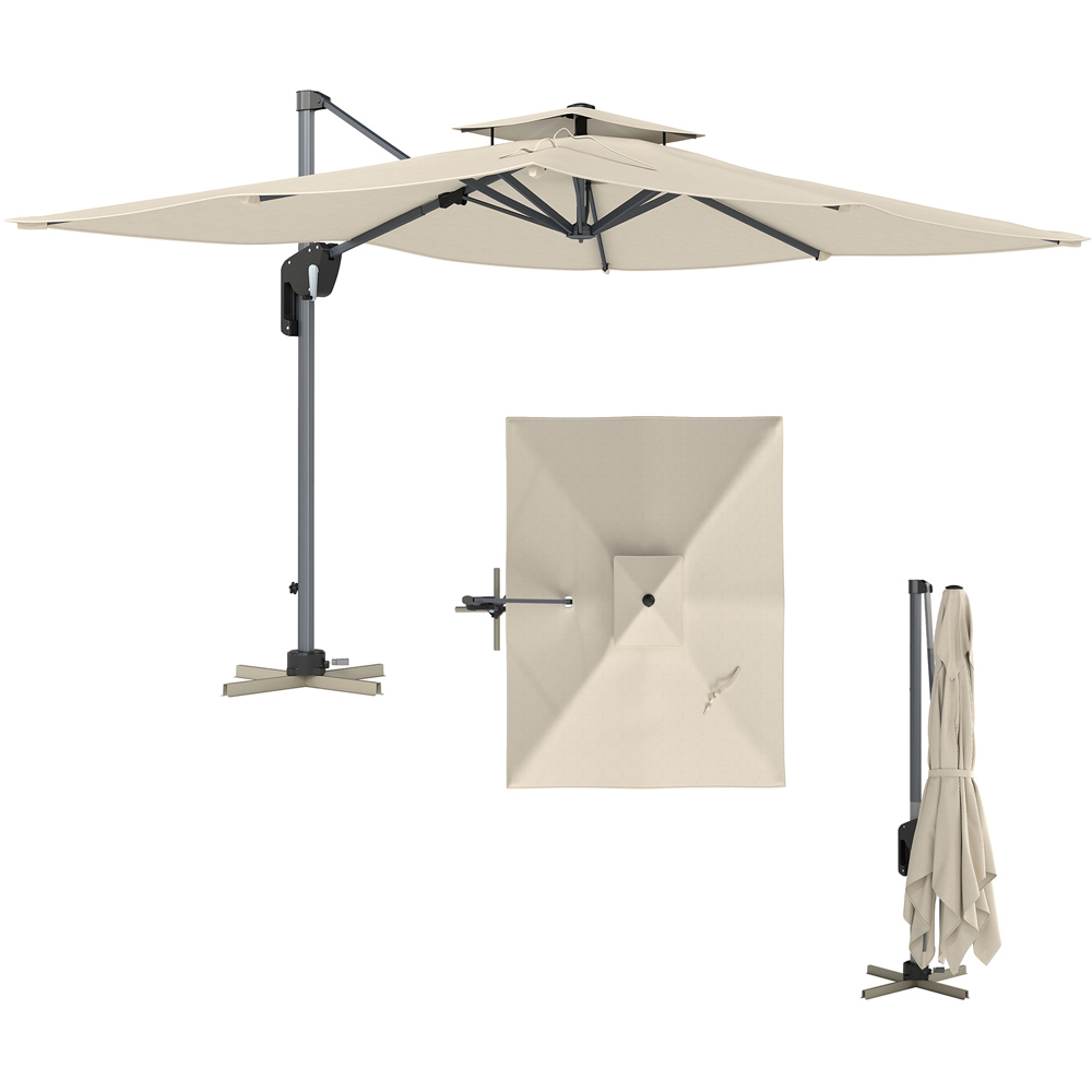 Outsunny 2 Tier Cream and Grey Wood Effect Rotating Cantilever Parasol 3.7m Image 3