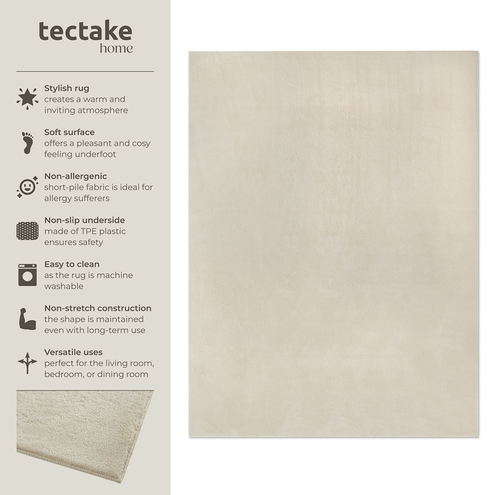 tectake Zonelle Beige Short Pile Ultra Soft Rug 170 x 120cm Image 7