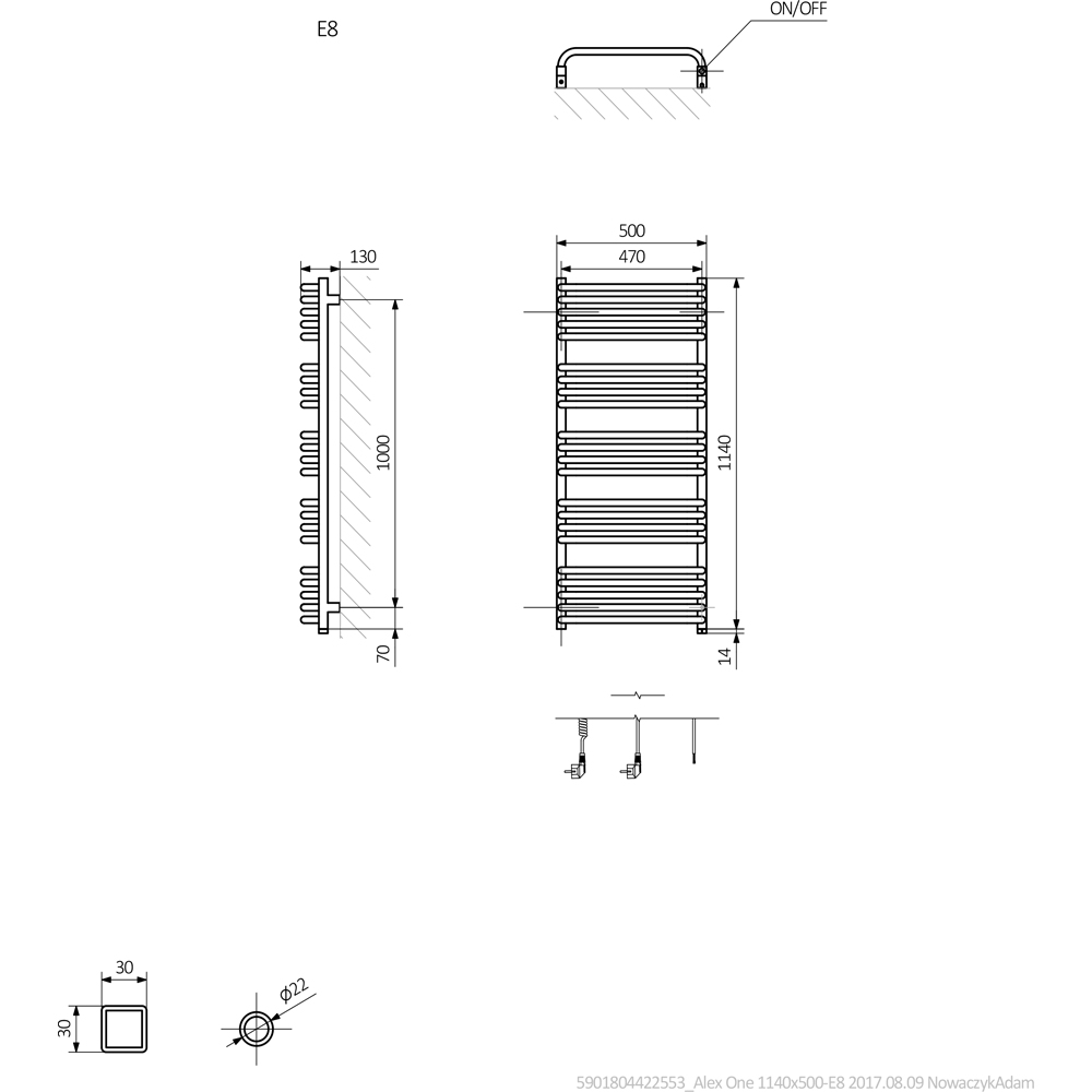 Terma Alex One 2046BTU White Electric Towel Rail 1140 x 500mm Image 7