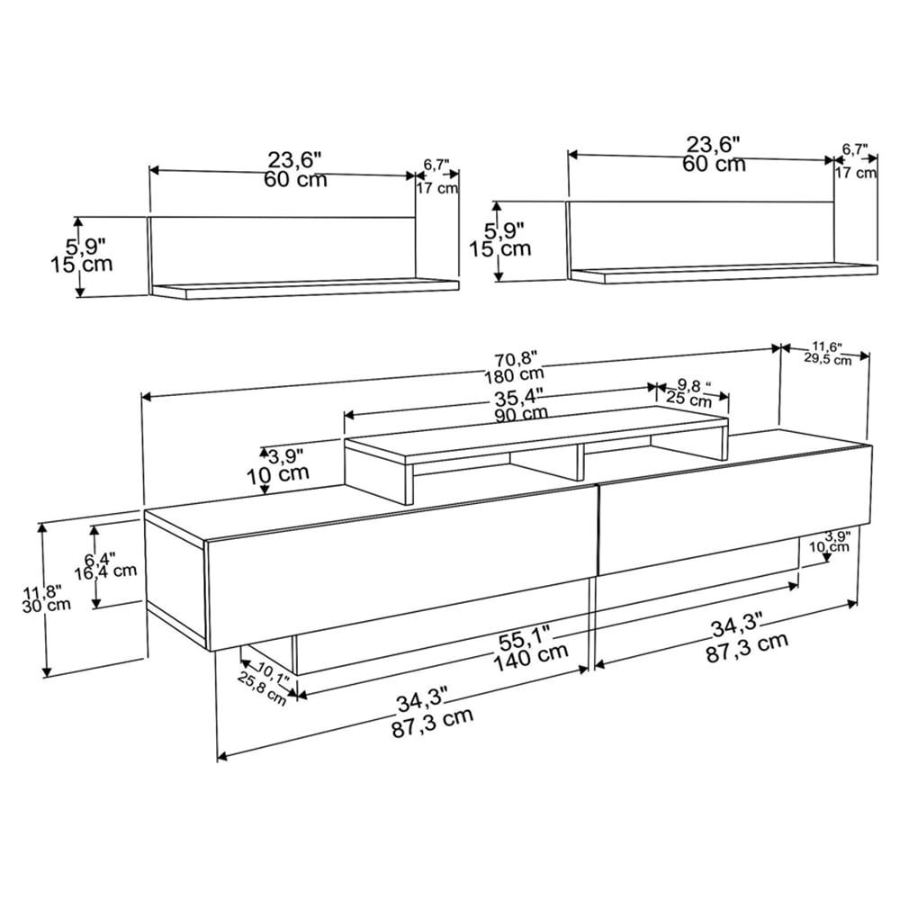 Decorotika Lusi 2 Door Single Shelf White Marble Effect and White TV Unit with 2 Wall Shelf Image 7