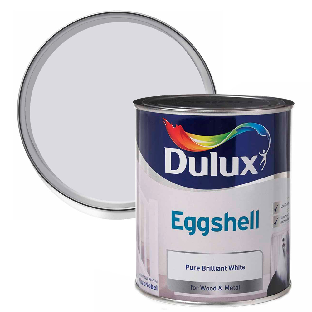 Dulux Wood and Metal Pure Brilliant White Eggshell Paint 750ml Image 1