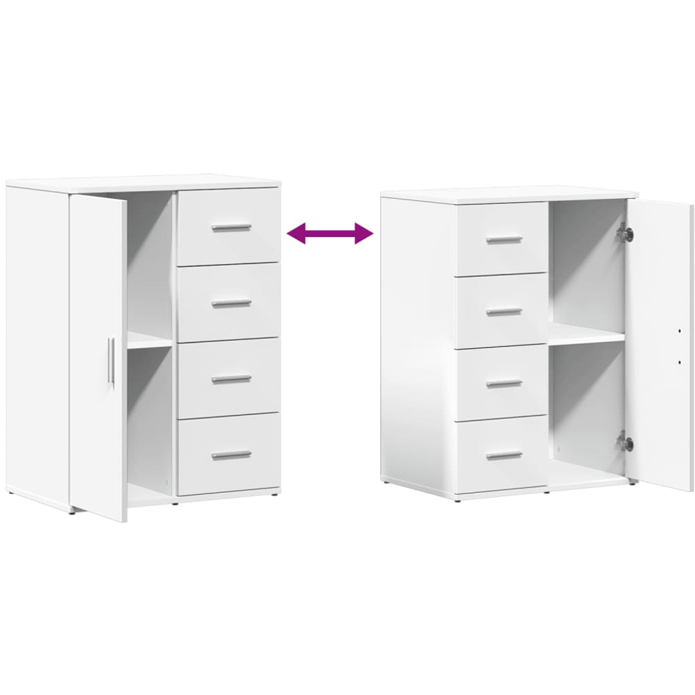 vidaXL Single Door 4 Drawer White Sideboard Set of 2 Image 7