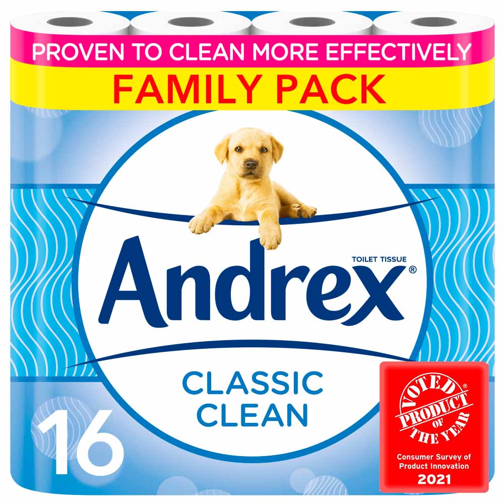 Andrex Classic Clean Toilet Tissue 16 Rolls 2 Ply Image 1