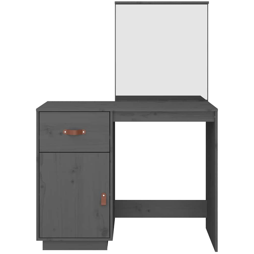 vidaXL Single Door Single Drawer Grey Solid Wood Pine Dressing Table with Mirror Image 6