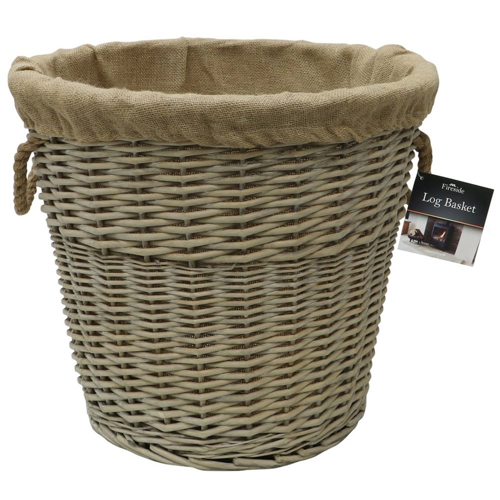 JVL Willow Antique Wash Log Basket with Rope Handles 46 x 37 x 52cm Image 4