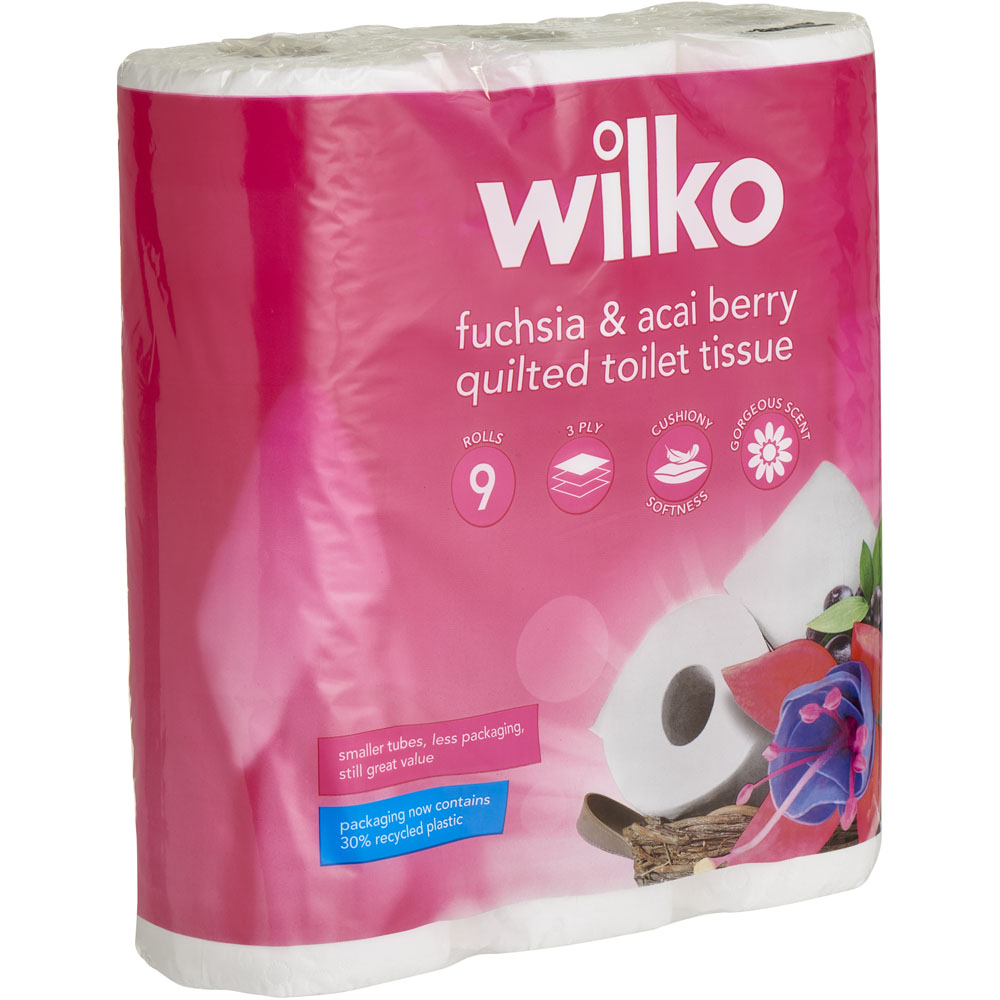 Wilko Fuchsia and Acai Berry Quilted Toilet Tissue 9 Rolls 3 Ply Image 2