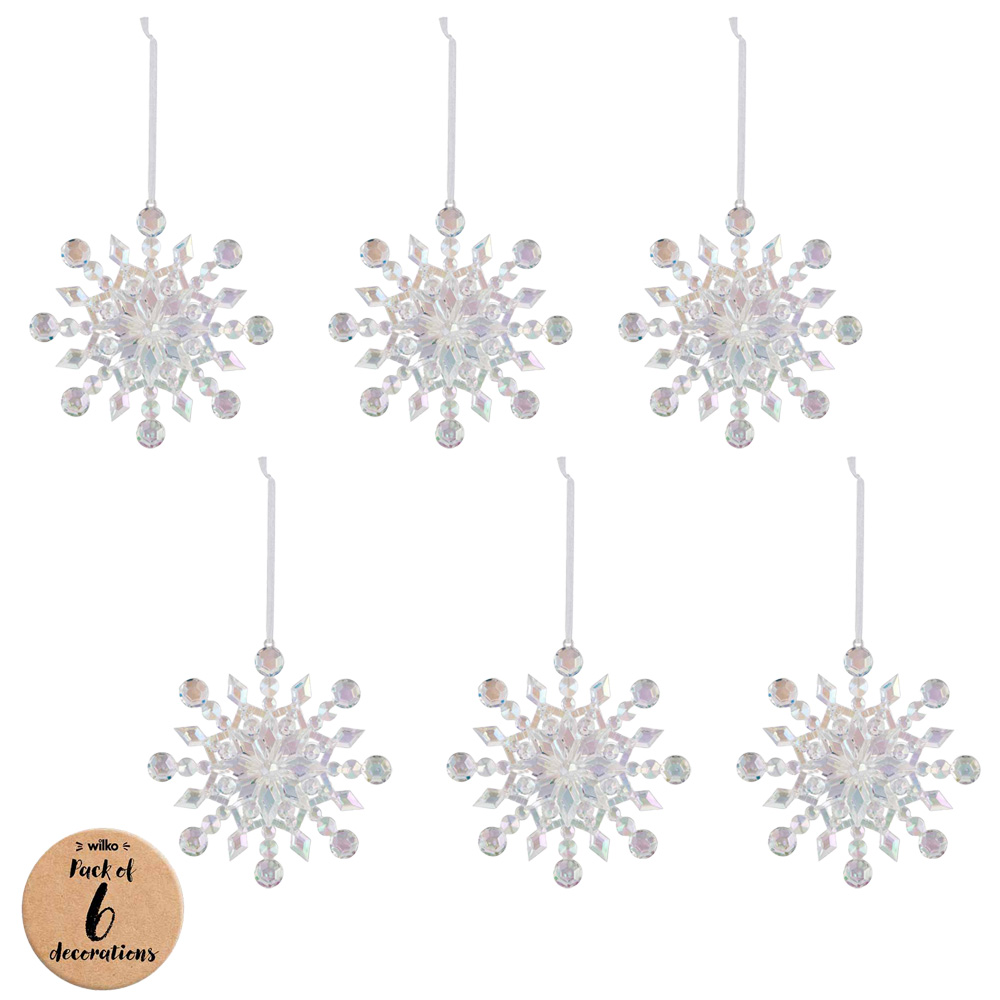 Wilko Glitters Iridescent Snowflake Ornament 6 Pack Image 1