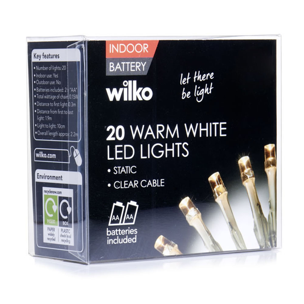 Wilko 20 Battery Operated Warm White Lights with Clear Cable Image 3